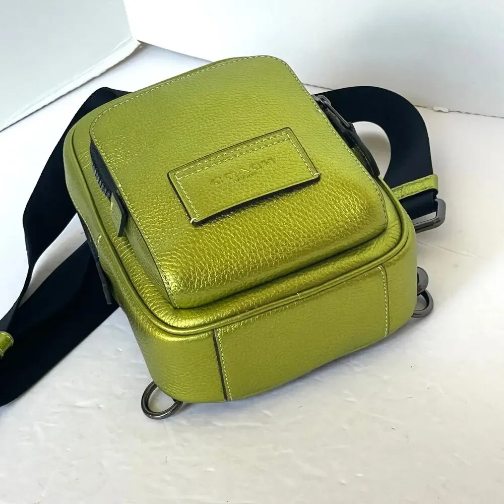 Coach Track Pack 14 Metallic Citrine Leather Sling Crossbody CP141